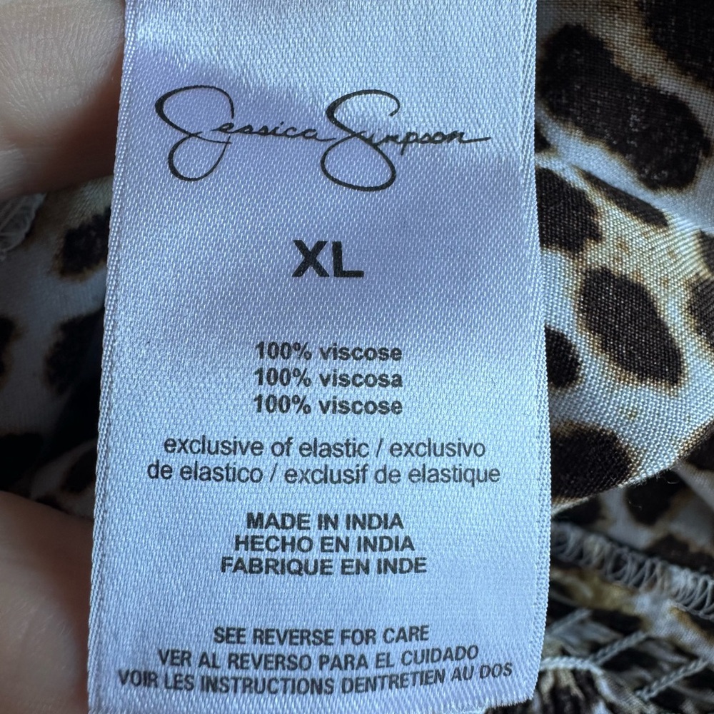 Jessica Simpson Leopard Print Wide Leg Jumpsuit XL | Adjustable Straps | Pockets - Picture 10 of 12